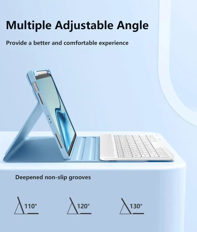 Alt view image 5 of 5 - Wenlaty Keyboard Case for iPad Air 11-inch Case with Keyboard (M3/M2, 2025/2024) & Air 5th/4th Gen 10.9'', Detachable Bluetooth Keyboard - Thin & Light Cover with Pencil Holder for iPad Air, Sky Blue