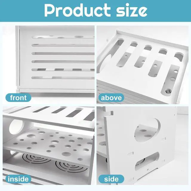 Alt view image 4 of 5 - Upgrade Router Shelf Storage, Networking Router Stand, Freestand & Wall Mounted Router Storage Box, Modem Cable Box Shelf, Router Cover Organized Shelf, Power Strip Cable Management Hider Rack