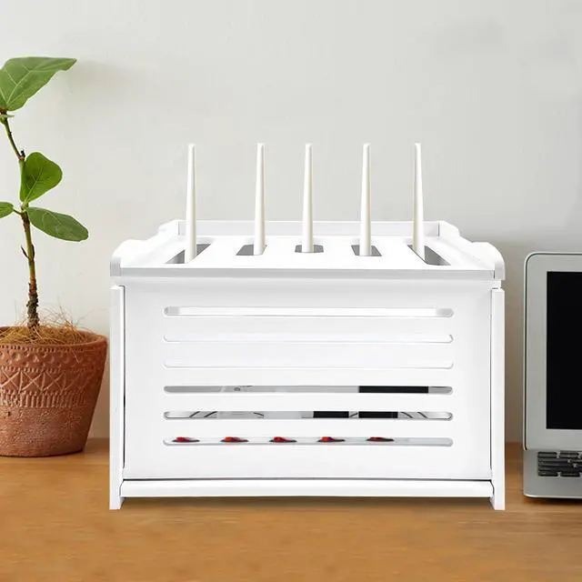 Alt view image 5 of 5 - Upgrade Router Shelf Storage, Networking Router Stand, Freestand & Wall Mounted Router Storage Box, Modem Cable Box Shelf, Router Cover Organized Shelf, Power Strip Cable Management Hider Rack