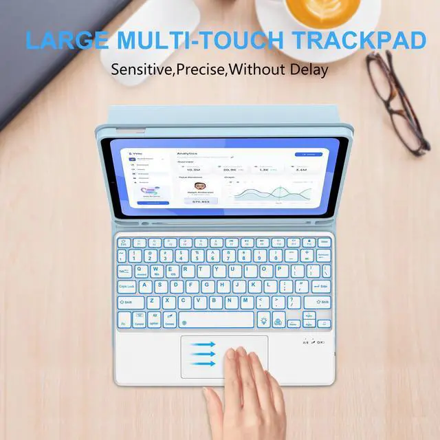 Alt view image 5 of 5 - WINCHKING Trackpad Keyboard Case for iPad A16 2025 11th/10th 2022 Generation (11-inch/10.9),7-Color Backlit,Detachable Wireless Keyboard with Bulit-in Pencil Holder iPad Protective Cover(Blue)