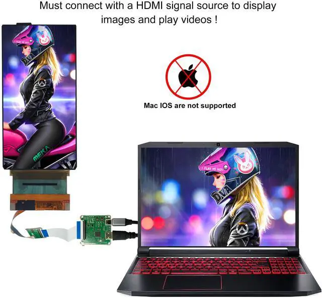 Alt view image 5 of 5 - wisecoco 6 inch 2K 1440 * 2880 Flexible OLED Screen Display Soft Curved Bendable Display Screen Module with HDMI Driver Board Controller Kit Only Support Windows Portrait Mode by Default