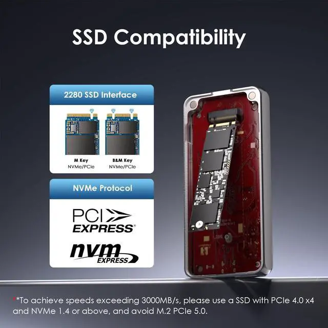 Alt view image 4 of 5 - WAVLINK 80Gbps M.2 NVMe SSD Enclosure with Cooling Fan Compatible with Thunderbolt5/4/3/USB4, Support B+M/M-Key NVMe 2280 SSD, Work with Mac M4 Pro