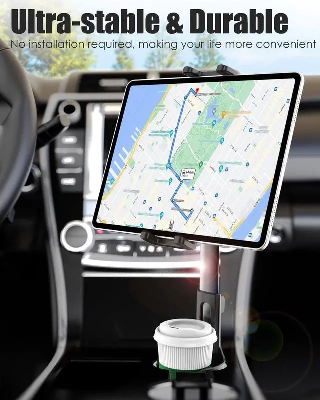 Alt view image 2 of 5 - Wukanleng Car Cup Holder Tablet Mount, Tablet Holder for Car Bottle with Stabilize Metal Telescopic Arm for Car SUV Truck Hand Free Compatible with iPad Pro 12.9 Air Mini, Galaxy Z, 4-13" Devices