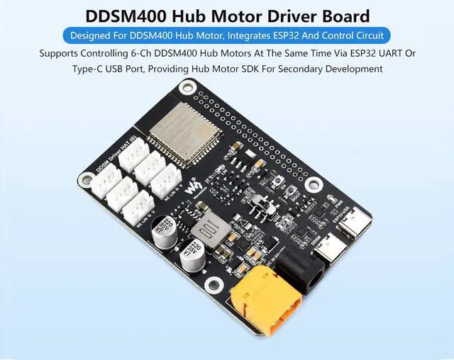 Alt view image 3 of 5 - DDSM400 Hub Motor Driver Board Direct Drive Servo Motor Driver Board, ESP32 and Control Circuit, Controlling 6-CH DDSM400 Hub Motors at The Same Time via, Compatible with Raspberry Pi 5/4B
