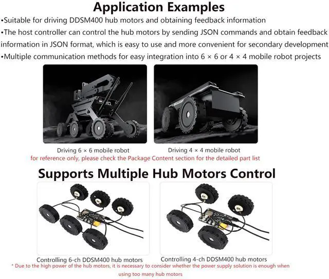 Alt view image 4 of 5 - DDSM400 Hub Motor Driver Board Direct Drive Servo Motor Driver Board, ESP32 and Control Circuit, Controlling 6-CH DDSM400 Hub Motors at The Same Time via, Compatible with Raspberry Pi 5/4B