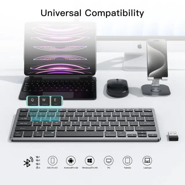Alt view image 3 of 5 - XIWMIX Multi-Device Bluetooth & 2.4G Wireless Keyboard,Switch up to 4 Devices,Dual-Mode Portable Universal Rechargeable Keyboard for iPad/Tablets/iPhone/Laptop/PC and More iOS Android Windows