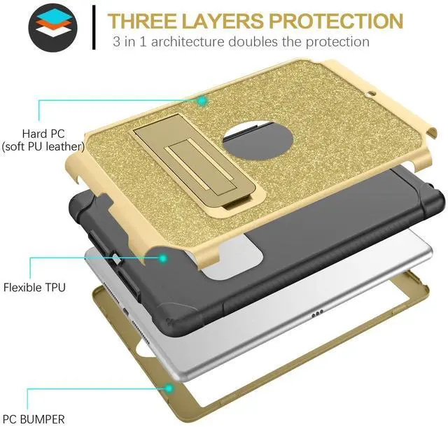 Alt view image 2 of 5 - YINLAI for iPad 10.2 Inch Case, iPad 9th 8th 7th Generation Case with Kickstand Holder Women Kid Men Heavy Duty Shockproof Protective Tablet Cover for iPad 9th 8th 7th Gen 2021/2020/2019, Gold