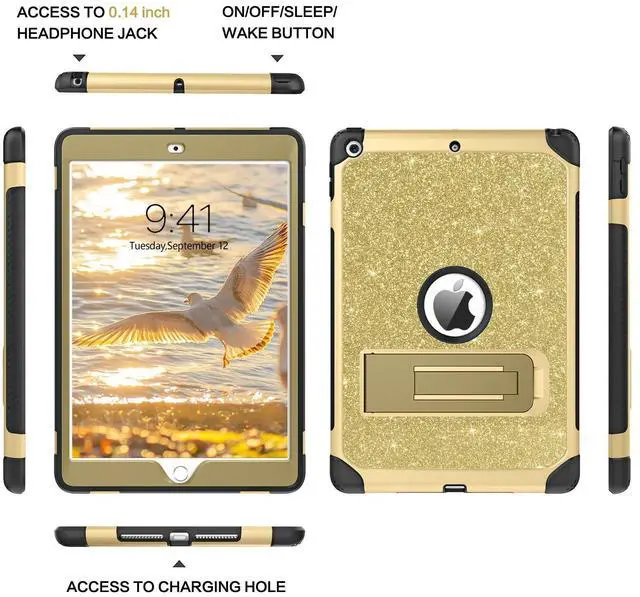 Alt view image 4 of 5 - YINLAI for iPad 10.2 Inch Case, iPad 9th 8th 7th Generation Case with Kickstand Holder Women Kid Men Heavy Duty Shockproof Protective Tablet Cover for iPad 9th 8th 7th Gen 2021/2020/2019, Gold
