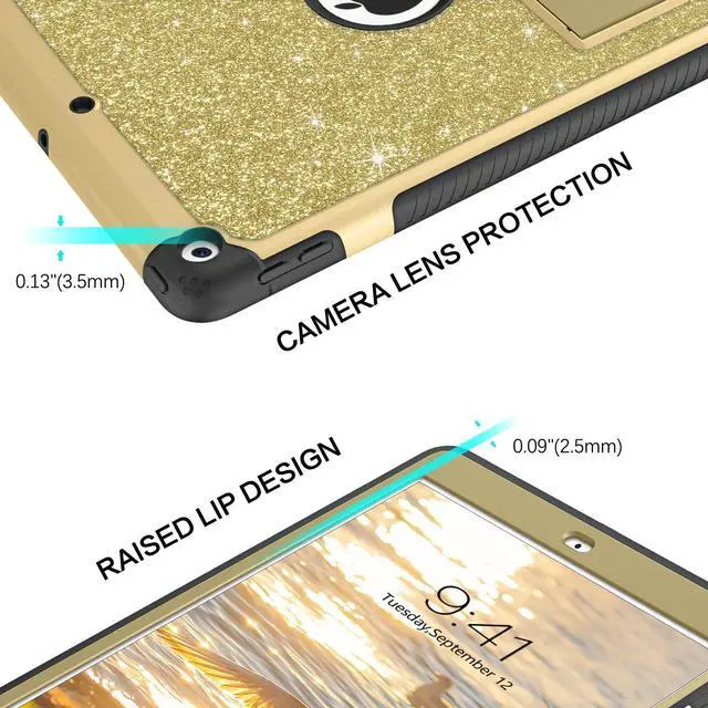 Alt view image 5 of 5 - YINLAI for iPad 10.2 Inch Case, iPad 9th 8th 7th Generation Case with Kickstand Holder Women Kid Men Heavy Duty Shockproof Protective Tablet Cover for iPad 9th 8th 7th Gen 2021/2020/2019, Gold