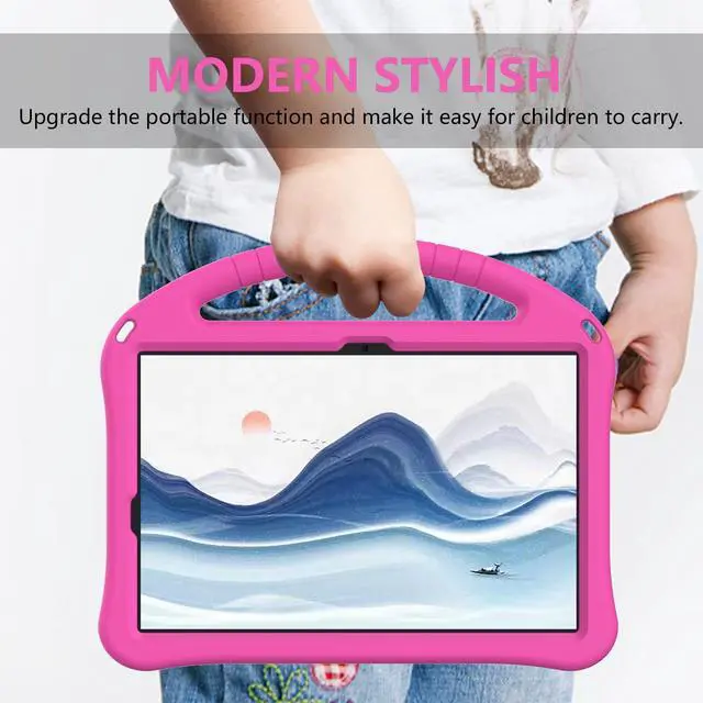 Alt view image 4 of 5 - YRH for Samsung Galaxy Tab S9 FE 5G/S10 FE Tablet Case Kids 10.9-inch, Kids EVA Protective Cover with Stand Handle, Pink