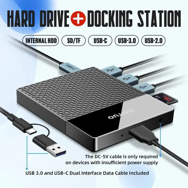 Alt view image 2 of 5 - YOTUO Portable Docking Station External Hard Drive 1TB Storage, USB-C Hub + HDD 7-in-1, USB 3.0, SD/TF Card, HDD for Windows, Mac, Android, TV, Phone, Laptop, Desktop, PC