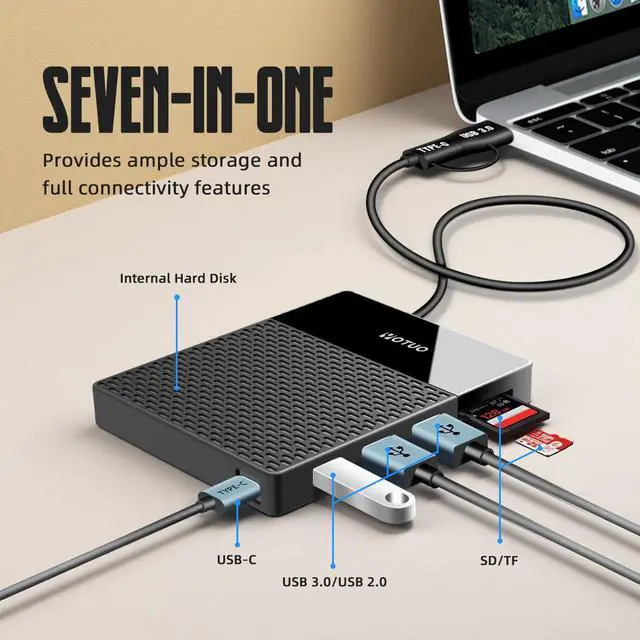 Alt view image 3 of 5 - YOTUO Portable Docking Station External Hard Drive 1TB Storage, USB-C Hub + HDD 7-in-1, USB 3.0, SD/TF Card, HDD for Windows, Mac, Android, TV, Phone, Laptop, Desktop, PC