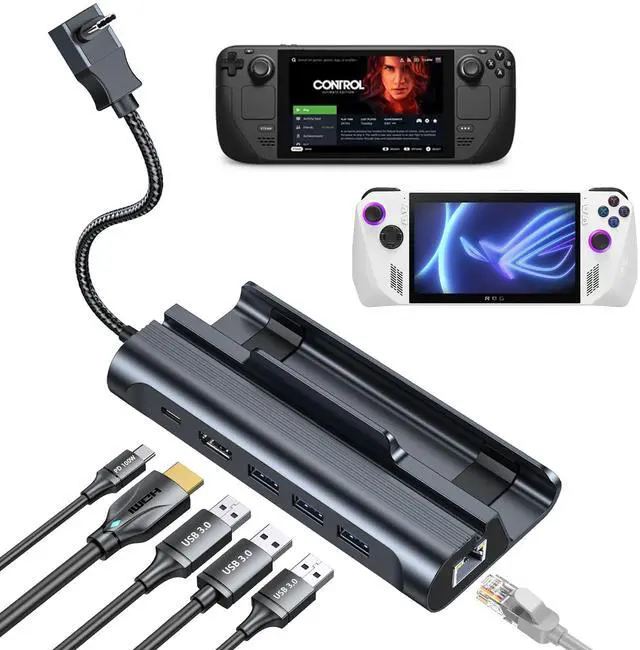 Main image of Docking Station for Steam Deck/ROG Ally, 6-in-1 Steam Deck Dock with HDMI 4K@60Hz, 1000Mbps Ethernet, 3 USB-A 3.0 and 100W Fast Charging USB-C,Deck Stand for Valve Steam Deck,ROG Ally