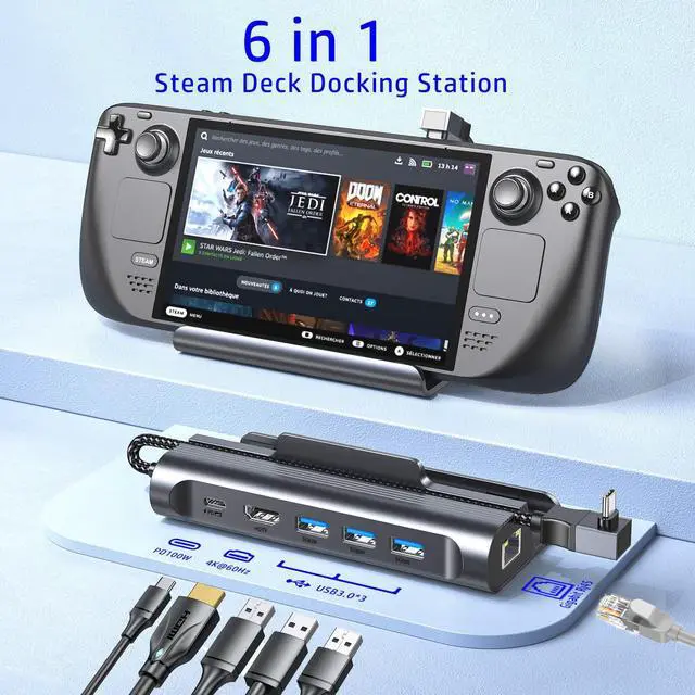 Alt view image 4 of 5 - Docking Station for Steam Deck/ROG Ally, 6-in-1 Steam Deck Dock with HDMI 4K@60Hz, 1000Mbps Ethernet, 3 USB-A 3.0 and 100W Fast Charging USB-C,Deck Stand for Valve Steam Deck,ROG Ally