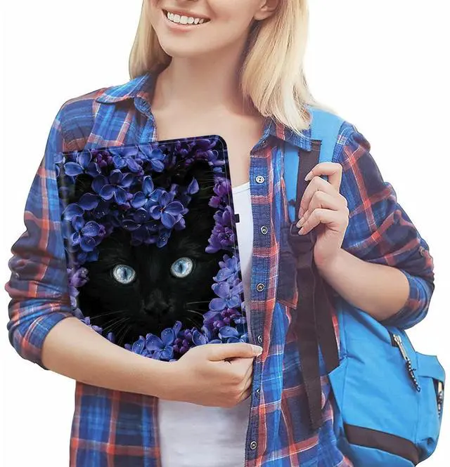 Alt view image 2 of 5 - for Samsung Galaxy Tab S8+ 2022/Galaxy S7 FE 2021/S8 Plus/S7 Plus 12.4 Inch Case with Adjustable Stand Cover with Auto Wake/Sleep for Samsung Tab S7 Plus/Tab S8+/S7 FE, Flower and Black Cat