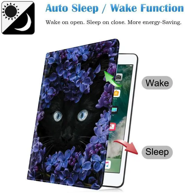 Alt view image 3 of 5 - for Samsung Galaxy Tab S8+ 2022/Galaxy S7 FE 2021/S8 Plus/S7 Plus 12.4 Inch Case with Adjustable Stand Cover with Auto Wake/Sleep for Samsung Tab S7 Plus/Tab S8+/S7 FE, Flower and Black Cat