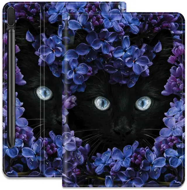 Alt view image 4 of 5 - for Samsung Galaxy Tab S8+ 2022/Galaxy S7 FE 2021/S8 Plus/S7 Plus 12.4 Inch Case with Adjustable Stand Cover with Auto Wake/Sleep for Samsung Tab S7 Plus/Tab S8+/S7 FE, Flower and Black Cat