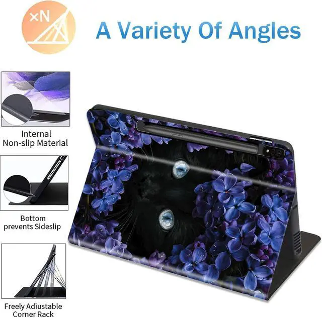 Alt view image 5 of 5 - for Samsung Galaxy Tab S8+ 2022/Galaxy S7 FE 2021/S8 Plus/S7 Plus 12.4 Inch Case with Adjustable Stand Cover with Auto Wake/Sleep for Samsung Tab S7 Plus/Tab S8+/S7 FE, Flower and Black Cat