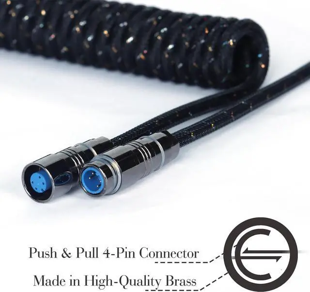 Alt view image 3 of 5 - ZIYOU LANG C05 Custom Coiled USB C Cable with Metallic Sequin Double Weave Nylon Braided Cord Detachable CNC Metal Aviator Spiral Line for Charging Smartphone Connecting RK Keyboard PS4 Switch(Black)