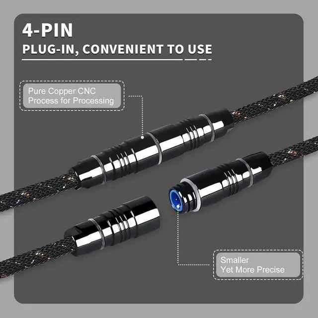 Alt view image 4 of 5 - ZIYOU LANG C05 Custom Coiled USB C Cable with Metallic Sequin Double Weave Nylon Braided Cord Detachable CNC Metal Aviator Spiral Line for Charging Smartphone Connecting RK Keyboard PS4 Switch(Black)