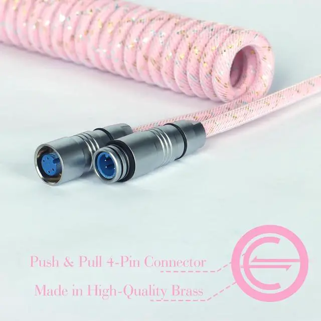 Alt view image 2 of 5 - ZIYOU LANG C05 Custom Coiled USB C Cable with Metallic Sequin Double Weave Nylon Braided Cord Detachable CNC Metal Aviator Spiral Line for Charging Smartphone Connecting RK Keyboard PS4 Switch(Pink)