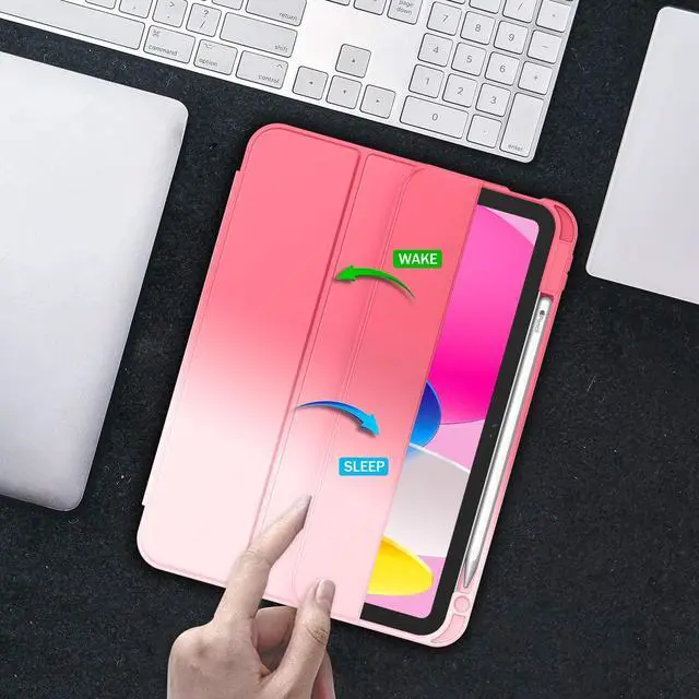 Alt view image 4 of 5 - ZryXal iPad (A16) Case/iPad 10th Generation Case [11-Inch 2025/10.9 Inch 2022] with Pencil Holder, Smart Cover with Soft TPU Back [Support Auto Wake/Sleep] (Red/White)