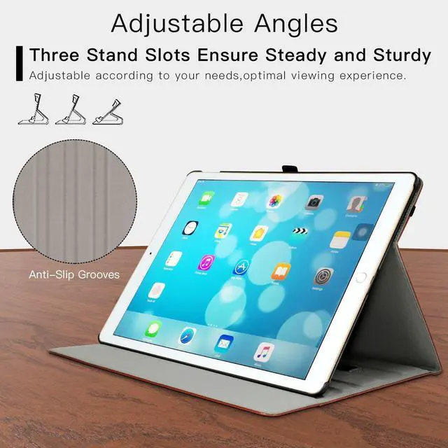 Alt view image 3 of 5 - ZtotopCase for iPad Pro 12.9 Inch Case 2017/2015 (Old Model,1st & 2nd Generation), Premium PU Leather Business Folio Cover with Auto Wake/Sleep, Document Card Slot, Multiple Viewing Angles,Brown