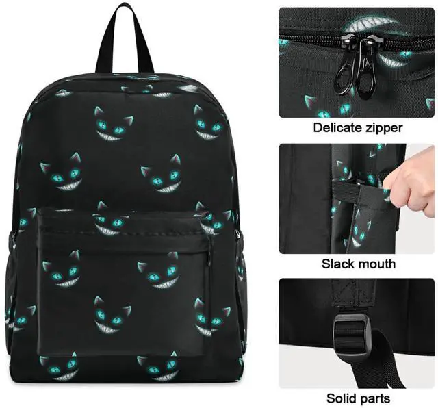 Alt view image 3 of 5 - ZzWwR Cute Cheshire Cat Faces Pattern Casual Polyester Computer Backpack Large Daypack for Business Sport Travel School Bookbags