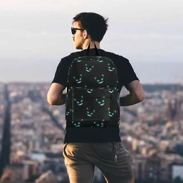 Alt view image 5 of 5 - ZzWwR Cute Cheshire Cat Faces Pattern Casual Polyester Computer Backpack Large Daypack for Business Sport Travel School Bookbags