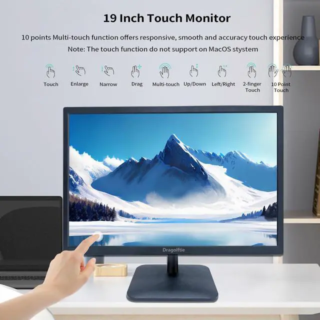 Alt view image 4 of 5 - 19 Inch Touchscreen Monitor HD 1440x900P, Built-in Speakers, VESA, TN Panel Desktop PC Touch Screen Monitor with HDMI & VGA & Type-B Ports, Low-blue Light Computer Touch Display, 60Hz, Black