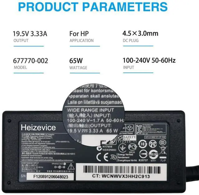Alt view image 3 of 5 - Heizevice Laptop Charger for HP EliteBook 840 G3 G4 G5 G6 G7 850 G3 820 725 745 755 X360 Probook 640 G5 650 G2 430 440 450 G2 G3 G5 Ac Adapter Notebook Power Supply Cord 65W 4.5x3.0mm