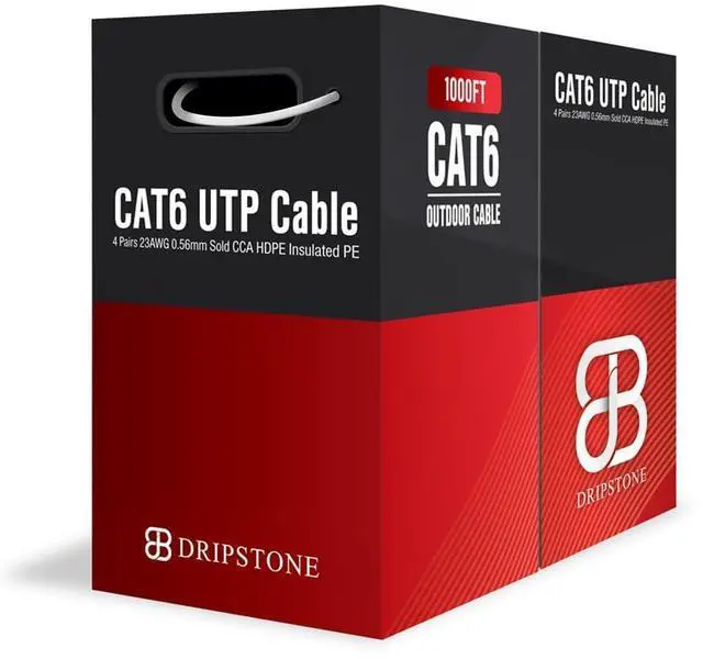 Main image of Dripstone Cat6 Direct Burial Ethernet Cable  23AWG Solid UTP, Waterproof HDPE Insulated, Polyethylene (PE) Jacket for Indoor/Outdoor Installations (White - 1000 FT)