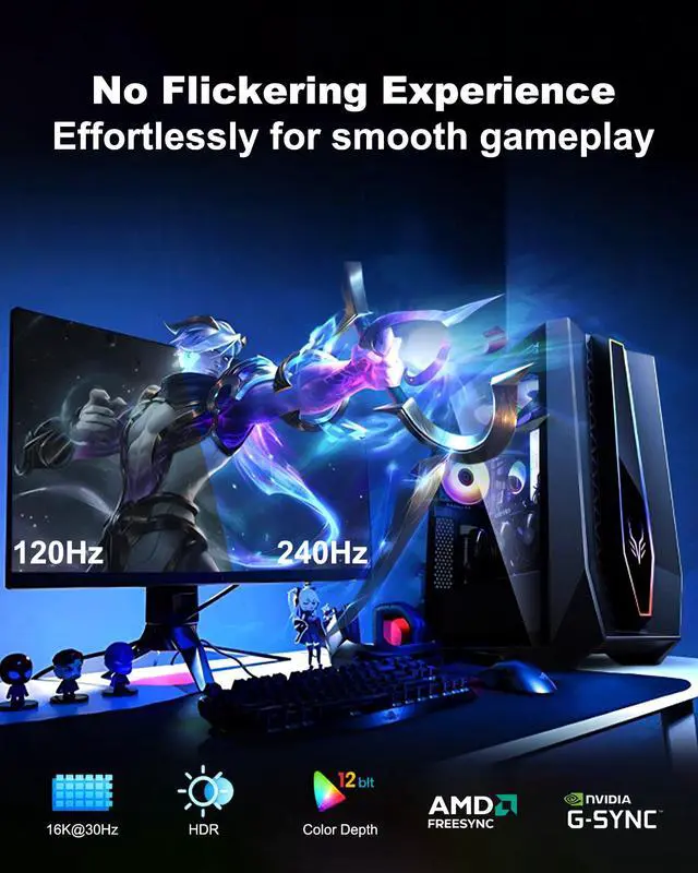 Alt view image 2 of 5 - Anehmeta USB C to DisplayPort 2.1 Cable 16K@30Hz 8K@120Hz 40Gbps Type-C to DisplayPort Cord Thunderbolt 3/4/5 Compatible with iPhone 17/16 Pro Max, Galaxy S25, MacBook Pro/Air, iPad, XPS, 6.6FT