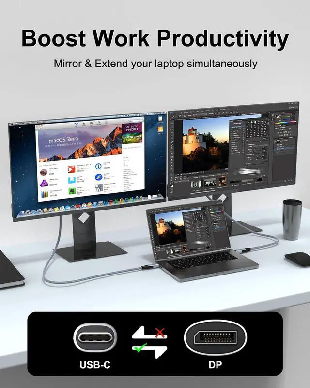 Alt view image 4 of 5 - Anehmeta USB C to DisplayPort 2.1 Cable 16K@30Hz 8K@120Hz 40Gbps Type-C to DisplayPort Cord Thunderbolt 3/4/5 Compatible with iPhone 17/16 Pro Max, Galaxy S25, MacBook Pro/Air, iPad, XPS, 6.6FT