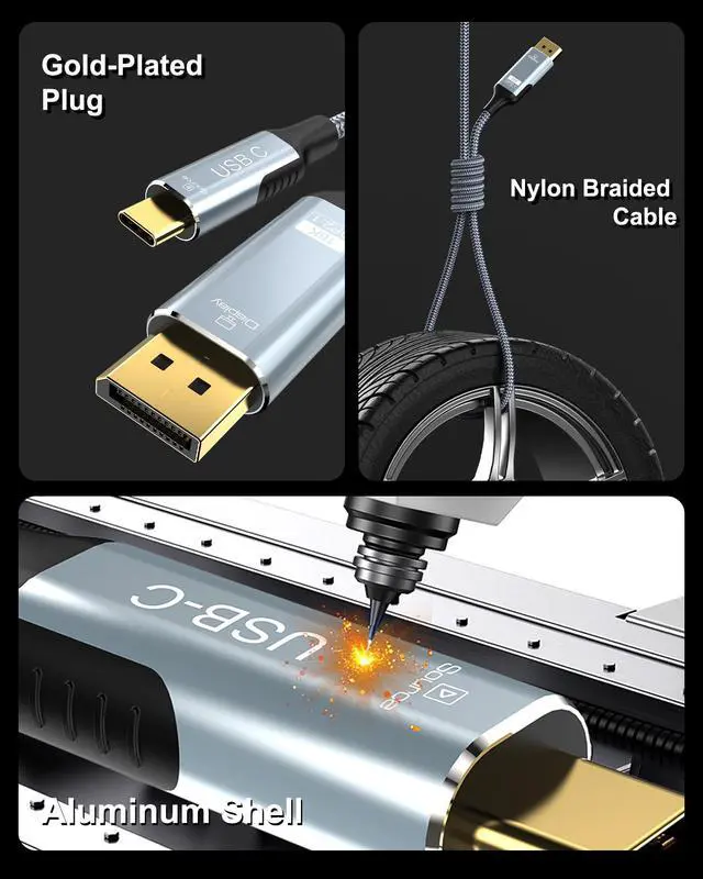 Alt view image 5 of 5 - Anehmeta USB C to DisplayPort 2.1 Cable 16K@30Hz 8K@120Hz 40Gbps Type-C to DisplayPort Cord Thunderbolt 3/4/5 Compatible with iPhone 17/16 Pro Max, Galaxy S25, MacBook Pro/Air, iPad, XPS, 6.6FT