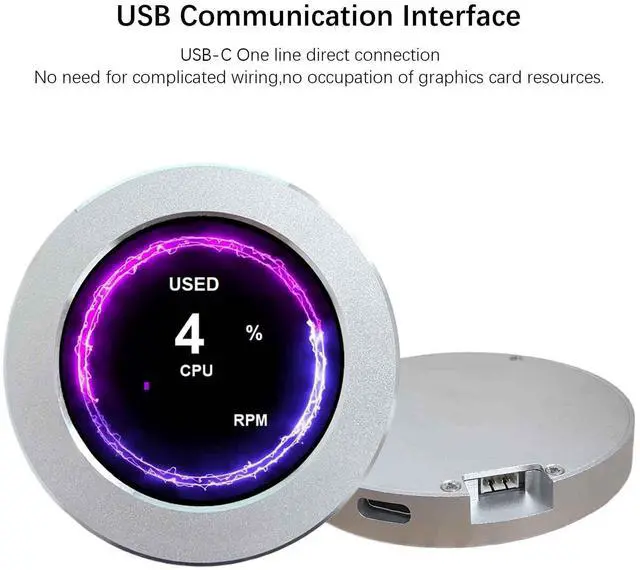 Alt view image 4 of 5 - VSDISPLAY 2.1 Inch Round LCD Screen 480x480 CPU Temperature Date Monitoring Display for Computer PC Case Liquid Cooler,Silver