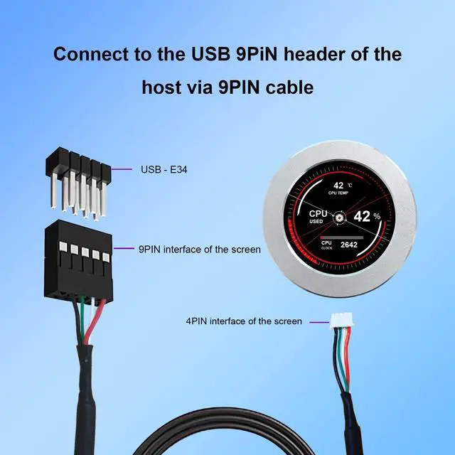 Alt view image 5 of 5 - VSDISPLAY 2.1 Inch Round LCD Screen 480x480 CPU Temperature Date Monitoring Display for Computer PC Case Liquid Cooler,Silver