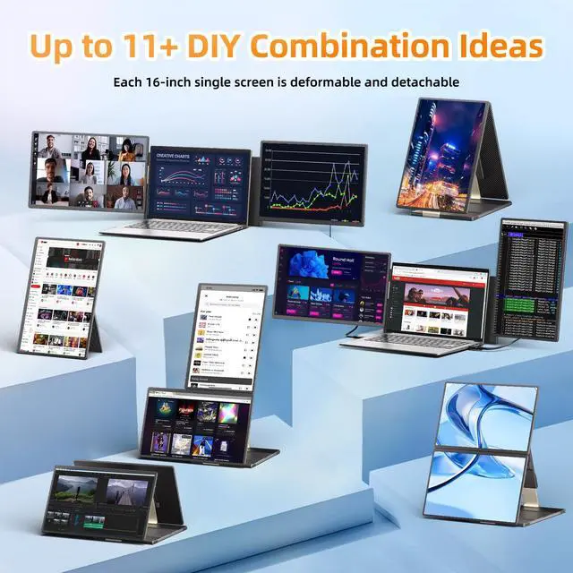 Alt view image 3 of 5 - AOKER Triple Laptop Screen Extender - 16" Monitor IPS FHD 1200P Detachable Portable Display for 13"-17.4" Laptops Compatible with Windows Mac Chrome Surface Travel Work Setup