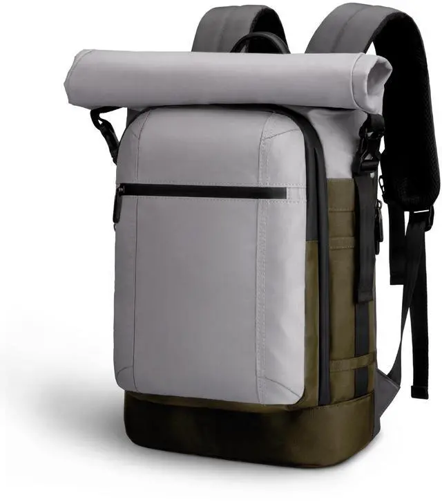 Main image of TKTKPOOW Roll Top Backpack Fits17 Inch loptop,Waterproof Anti-Theft bag, Adjustable Capacity for Travel, Business,College (green-white)