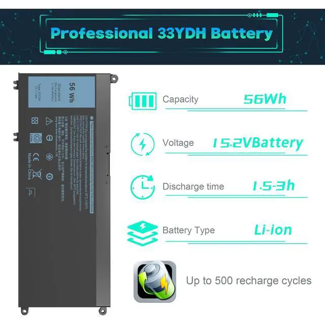 Alt view image 2 of 5 - IKFJQCOA 33YDH 56Wh Laptop Battery Compatible with Dell Inspiron 17 7000 7778 7779 7786 7773 15 7577 G3 3579 3779 G5 5587 G7 7588 13 3380 3480 14 3490 15 3590 3580 PVHT1 P30E 81PF3 081PF3 15.2V 4-cell