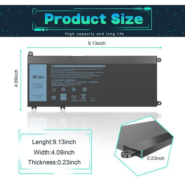 Alt view image 4 of 5 - IKFJQCOA 33YDH 56Wh Laptop Battery Compatible with Dell Inspiron 17 7000 7778 7779 7786 7773 15 7577 G3 3579 3779 G5 5587 G7 7588 13 3380 3480 14 3490 15 3590 3580 PVHT1 P30E 81PF3 081PF3 15.2V 4-cell