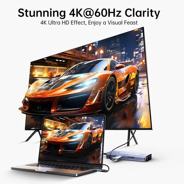 Alt view image 3 of 5 - BIAZE 10-in-1 USB C Hub Multiport Adapter, 4K60Hz HDMI & VGA, 100W PD Charging, Gigabit Ethernet, USB 3.0, SD/TF Card Reader, 3.5mm Audio, for MacBook, iPad, Dell, HP and More Type C Laptops