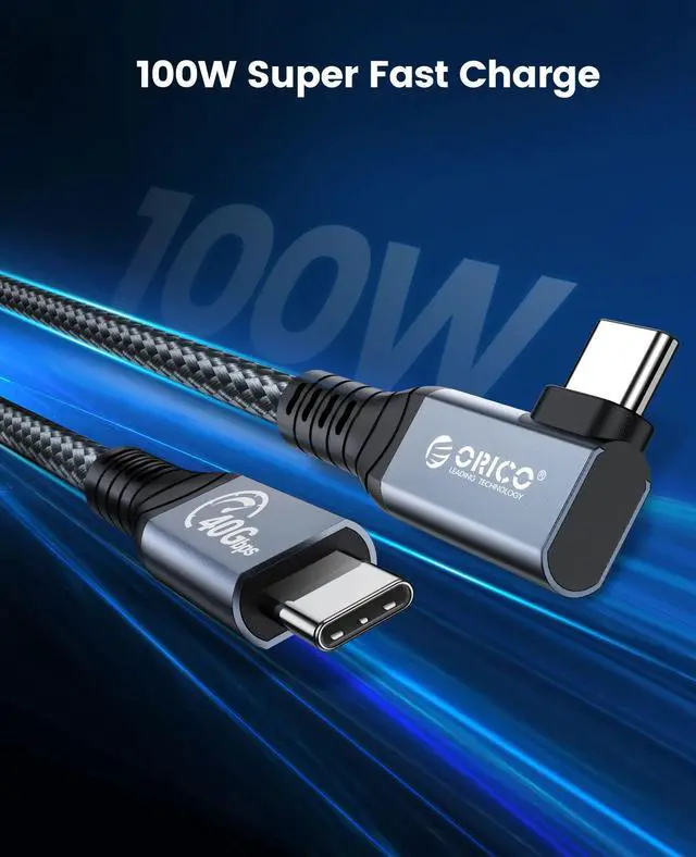 Alt view image 3 of 5 - ORICO Cable Compatible with Thunderbolt 4 Right Angle 2.62FT, 40Gbps USB C to USB C Cable with 100W Charging/Display 8K@ 60Hz for MacBooks, iPad Pro, Thunderbolt 4/3 Hub and USB-C Device