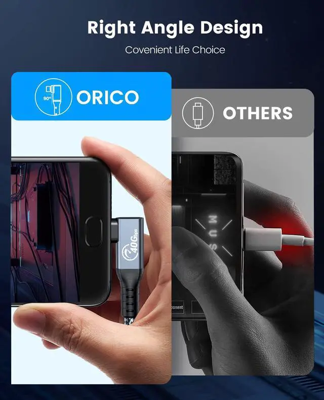 Alt view image 5 of 5 - ORICO Cable Compatible with Thunderbolt 4 Right Angle 2.62FT, 40Gbps USB C to USB C Cable with 100W Charging/Display 8K@ 60Hz for MacBooks, iPad Pro, Thunderbolt 4/3 Hub and USB-C Device