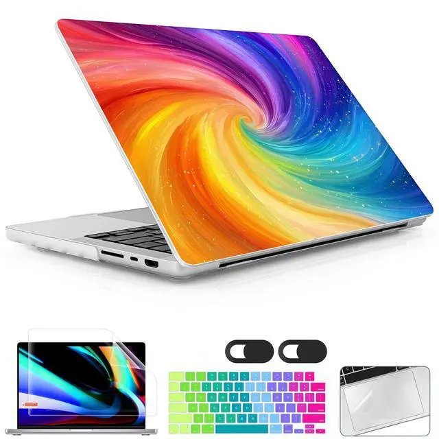 Alt view image 2 of 5 - Lepeoac Case for MacBook Pro 14 Inch (2025-2021 Release), Models M5 A3434 A3112 M4 A3112 A3401 A3185 M3 A2918 A2992 M2 A2779 M1 A2442, Plastic Hard Shell Case with Keyboard Cover, Swirling Rainbow