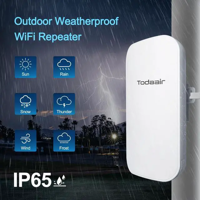 Alt view image 5 of 5 - 2025 Outdoor WiFi ExtenderWiFi Booster | AI Watchdog | Repeater&AP ModeIP65 Weatherproof | Up to 1200Mbps Dual Band WiFi Repeater | Covers Up to Least 3440 Sq. ft and 30 Devices