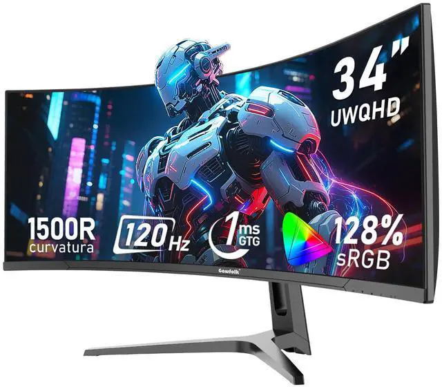 Main image of Gawfolk 34 Inch Ultrawide Curved 120Hz Gaming Computer Monitor 1500R PC Screen 21:9 UWQHD (3440x1440),Adaptive Sync,178° Viewing Angle,128% sRGB,Display PortHDMI,Compatible with Wall Mounted -Black