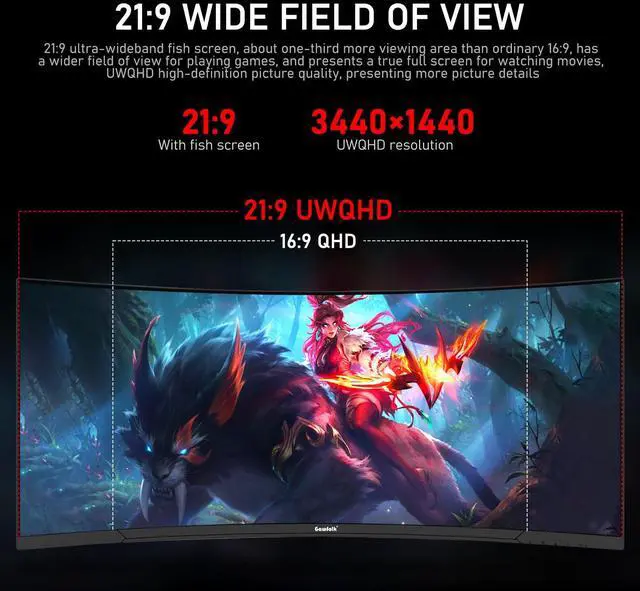 Alt view image 2 of 5 - Gawfolk 34 Inch Ultrawide Curved 120Hz Gaming Computer Monitor 1500R PC Screen 21:9 UWQHD (3440x1440),Adaptive Sync,178° Viewing Angle,128% sRGB,Display PortHDMI,Compatible with Wall Mounted -Black