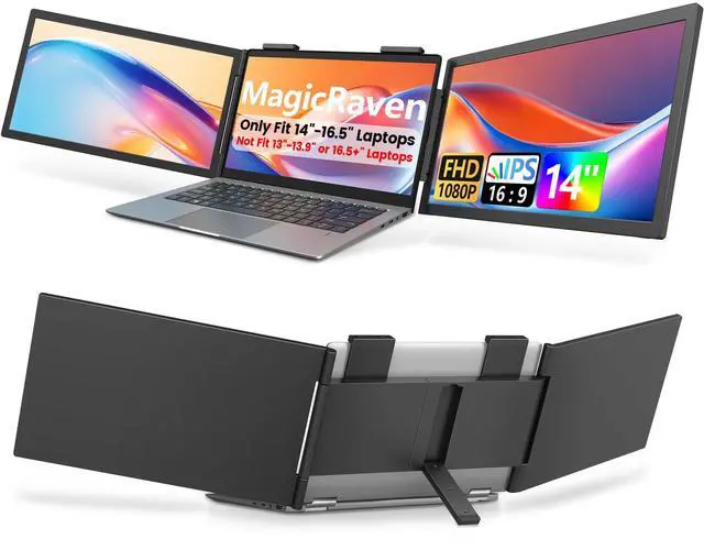 Main image of MAGICRAVEN Dual Laptop Screen Extender, 14" 1080P IPS Portable Triple Monitor for 14-16.5" Laptops with USB-C Port, Plug and Play, Attachment Screen for Windows/Mac/Android/Switch/PS5/Xbox
