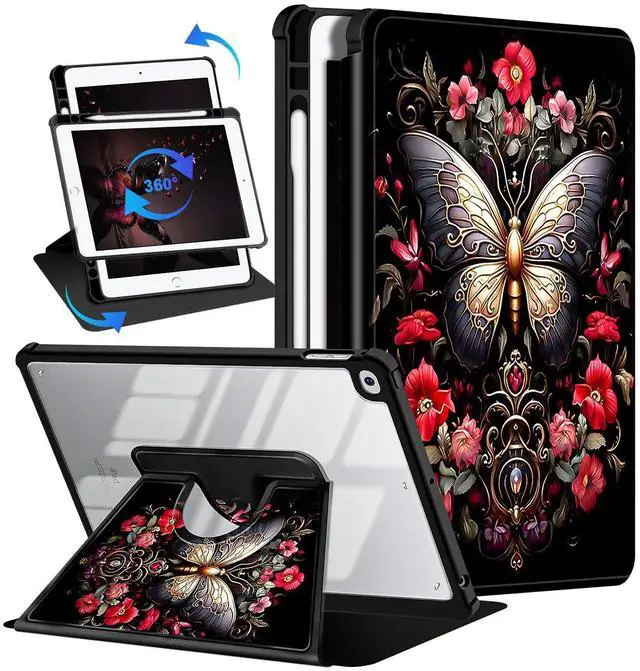 Main image of Casetego for iPad 6th/5th Generation 9.7 Inch Case,with Pencil Holder,360°Rotating Adjustable Stand Protective Cover,Black